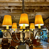 Chandelier, Iron, Black, Six Arm, Six Candle Stick, Branch with Leaves Design, Rustic